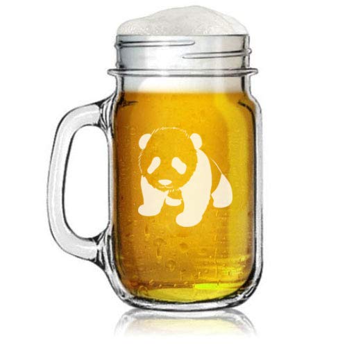 16oz Mason Jar Glass Mug w/Handle Baby Panda