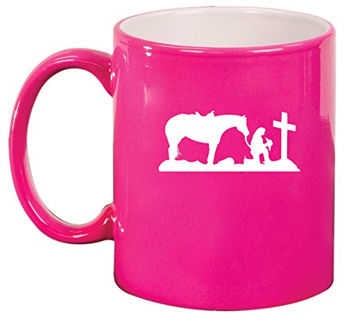 Ceramic Coffee Tea Mug Cup Cowgirl Praying Cross Horse (Pink)