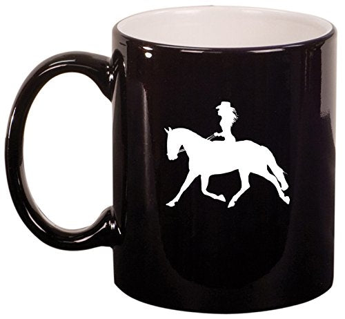 Ceramic Coffee Tea Mug Cowgirl Riding Horse (Black)