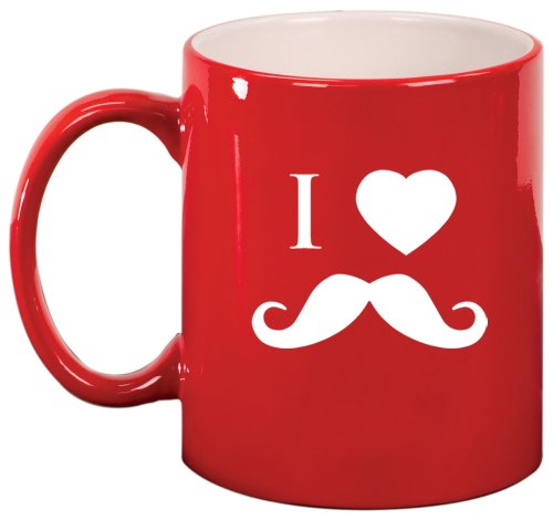 I Love Heart Mustache Ceramic Coffee Tea Mug Cup Red