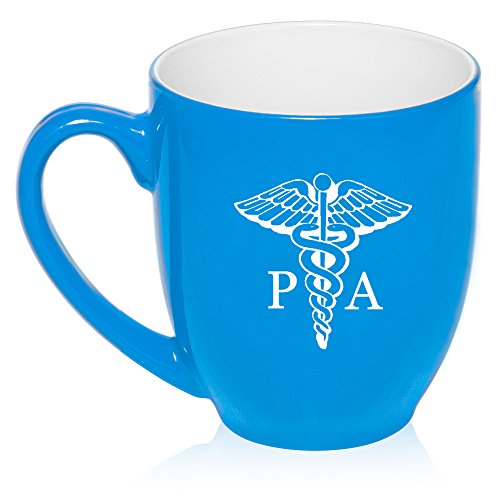 16 oz Large Bistro Mug Ceramic Coffee Tea Glass Cup PA Physician Assistant Caduceus (Light Blue)