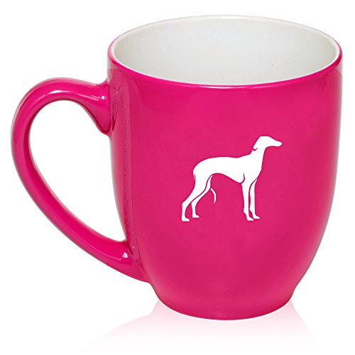 16 oz Large Bistro Mug Ceramic Coffee Tea Glass Cup Greyhound (Hot Pink)