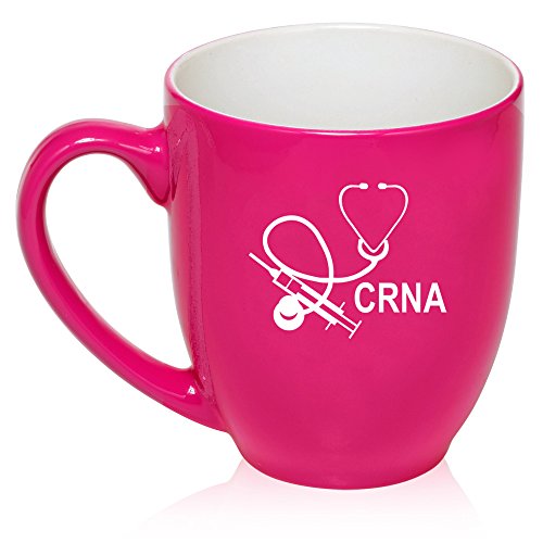 16 oz Large Bistro Mug Ceramic Coffee Tea Glass Cup CRNA Nurse Anesthetist Anesthesiology (Hot Pink)