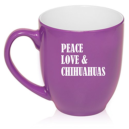 16 oz Large Bistro Mug Ceramic Coffee Tea Glass Cup Peace Love & Chihuahuas (Purple)