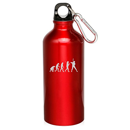 20oz Aluminum Sports Water Bottle Caribiner Clip Evolution Baseball (Red)