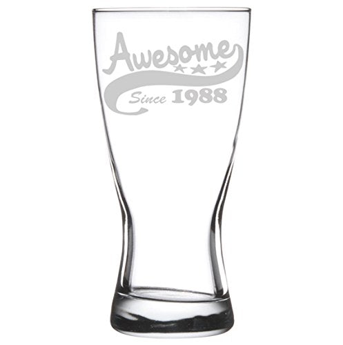 15 oz Beer Pilsner Glass Funny 30th Birthday Awesome Since 1988