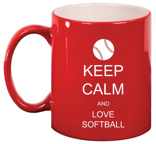Keep Calm and Love Softball Ceramic Coffee Tea Mug Cup Red