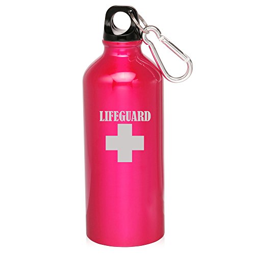 20oz Aluminum Sports Water Bottle Caribiner Clip Lifeguard (Hot Pink)