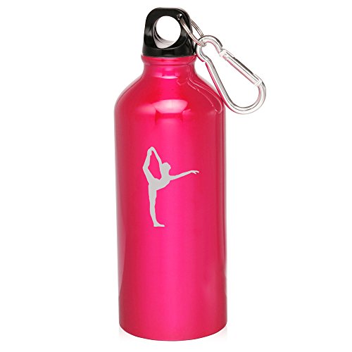 20oz Aluminum Sports Water Bottle Caribiner Clip Dancer Gymnastics (Hot Pink)