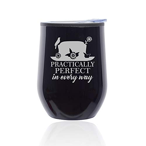 Stemless Wine Tumbler Coffee Travel Mug Glass With Lid Practically Perfect In Every Way (Midnight Black)