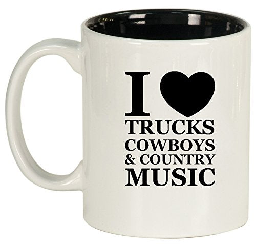 Ceramic Coffee Tea Mug Cup Love Trucks Cowboys Country Music (White)