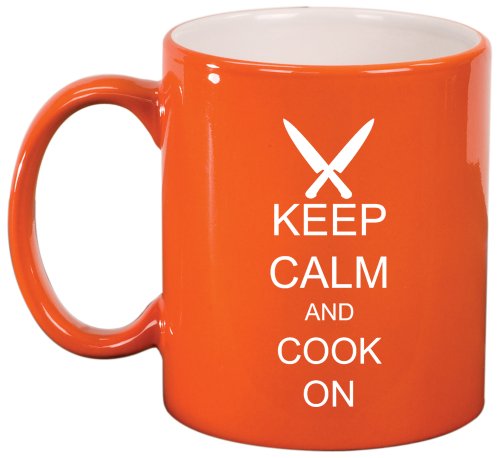 Keep Calm and Cook On Chef Knives Ceramic Coffee Tea Mug Cup Orange