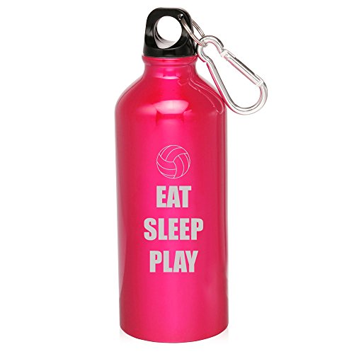 20oz Aluminum Sports Water Bottle Caribiner Clip Eat Sleep Play Volleyball (Hot Pink)