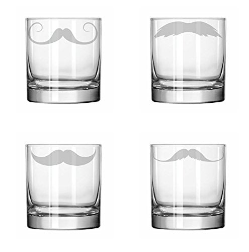 Set of 4 Glass 11 oz Rocks Whiskey Highball Mustache Set