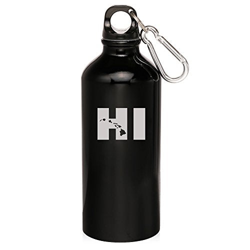 20oz Aluminum Sports Water Bottle Caribiner Clip HI Hawaiian Islands (Black)