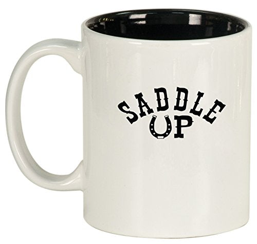 Ceramic Coffee Tea Mug Country Saddle Up Horseshoe (White)