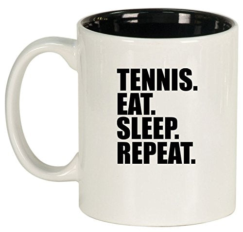 Ceramic Coffee Tea Mug Cup Tennis Eat Sleep Repeat (White)