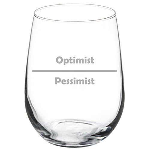 17 oz Stemless Wine Glass Funny Optimist Pessimist,MIP