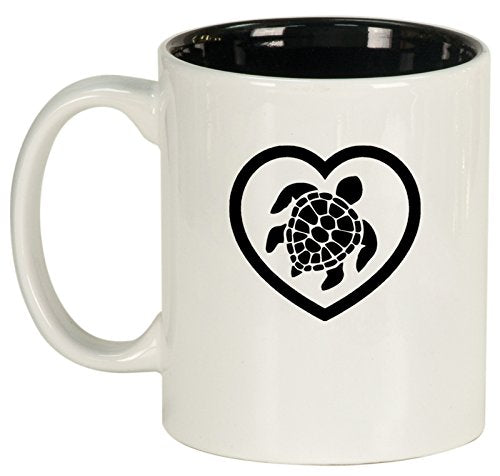 Ceramic Coffee Tea Mug Heart Turtle (White)