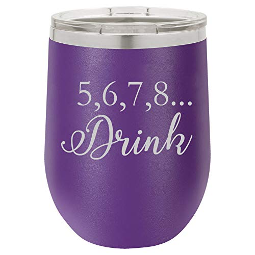 12 oz Double Wall Vacuum Insulated Stainless Steel Stemless Wine Tumbler Glass Coffee Travel Mug With Lid 5,6,7,8 Drink Funny Dance Dancer Teacher Mom (Purple)