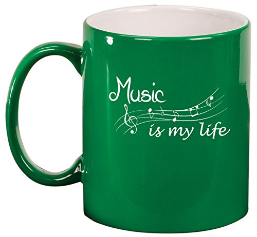 Ceramic Coffee Tea Mug Cup Music Is My Life (Green)