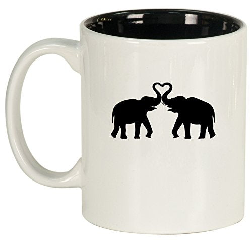 Ceramic Coffee Tea Mug Cup Elephants Making Heart (White)