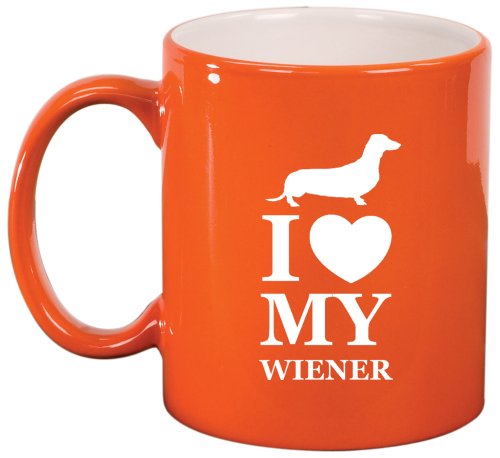 I Love My w*ener Dachshund Ceramic Coffee Tea Mug Cup Orange