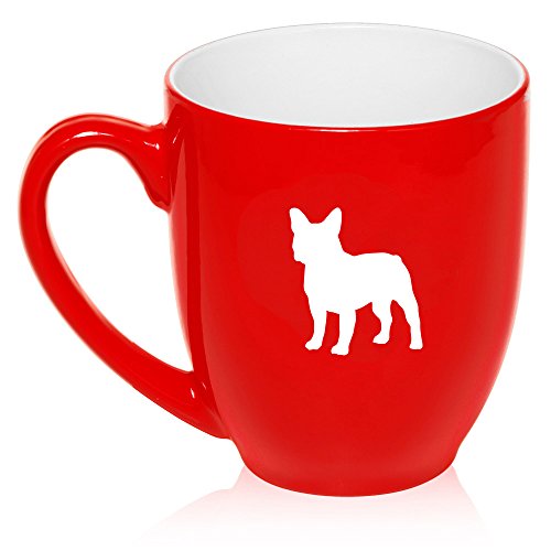 16 oz Large Bistro Mug Ceramic Coffee Tea Glass Cup French Bulldog (Red)