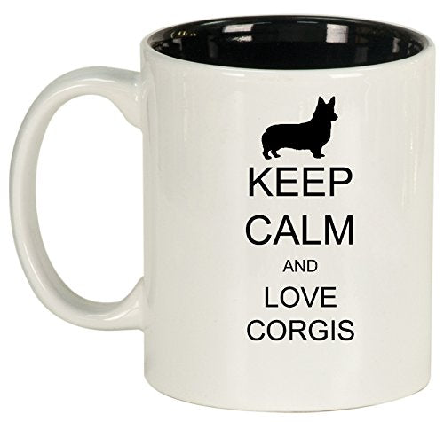 Ceramic Coffee Tea Mug Cup Keep Calm and Love Corgis (White)