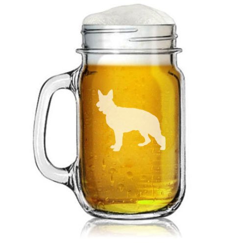 16oz Mason Jar Glass Mug w/ Handle German Shepherd