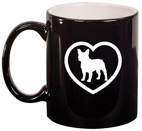 Ceramic Coffee Tea Mug Cup French Bulldog Heart (Black)