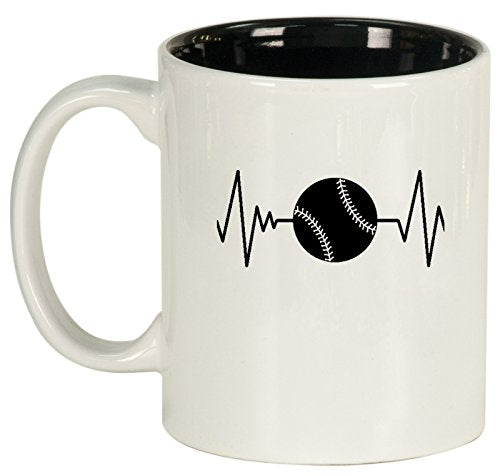 Ceramic Coffee Tea Mug Cup Heart Beats Softball Baseball (White)