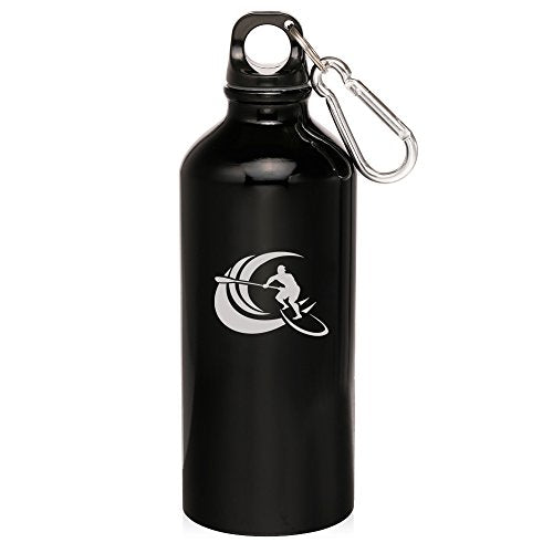 20oz Aluminum Sports Water Bottle Caribiner Clip Paddle Board Surf (Black)