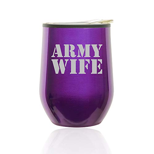 Stemless Wine Tumbler Coffee Travel Mug Glass With Lid Army Wife (Royal Purple)