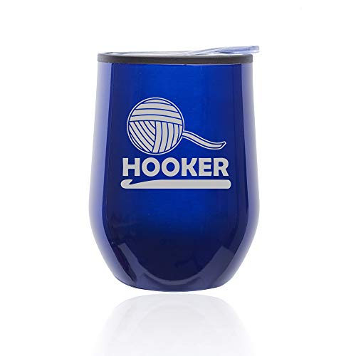Stemless Wine Tumbler Coffee Travel Mug Glass With Lid Funny Crochet Hooker (Blue)