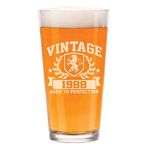 16 oz Beer Pint Glass Vintage Aged To Perfection 1988 30th Birthday