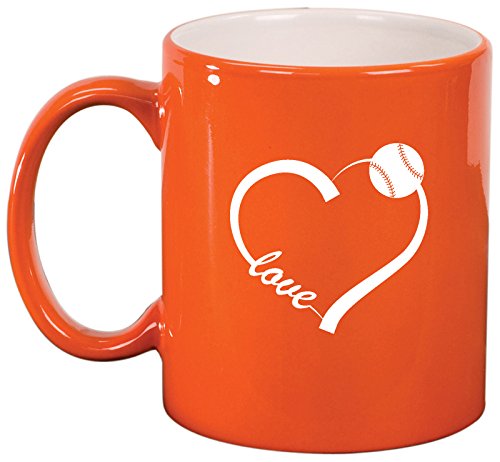 Ceramic Coffee Tea Mug Cup Love Heart Baseball Softball (Orange)