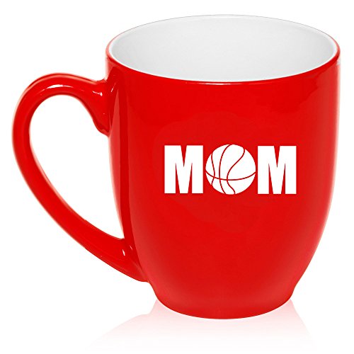 16 oz Large Bistro Mug Ceramic Coffee Tea Glass Cup Mom Basketball (Red)