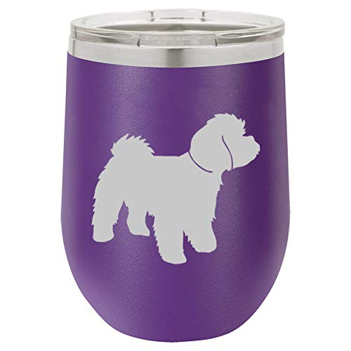 12 oz Double Wall Vacuum Insulated Stainless Steel Stemless Wine Tumbler Glass Coffee Travel Mug With Lid Maltipoo (Purple)