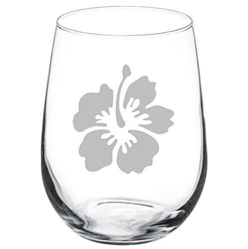 Wine Glass Goblet Hibiscus Flower (17 oz Stemless)