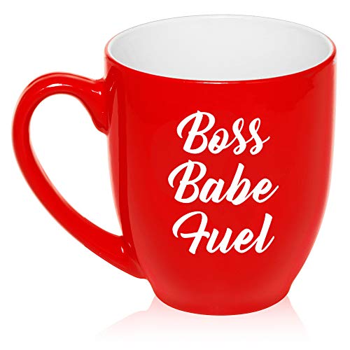 16 oz Large Bistro Mug Ceramic Coffee Tea Glass Cup Boss Babe Fuel (Red)