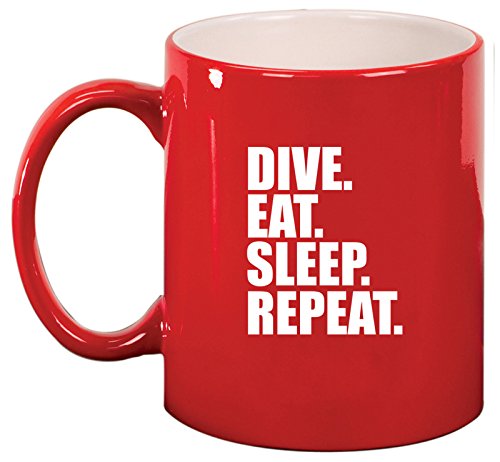 Ceramic Coffee Tea Mug Cup Dive Eat Sleep Repeat (Red)