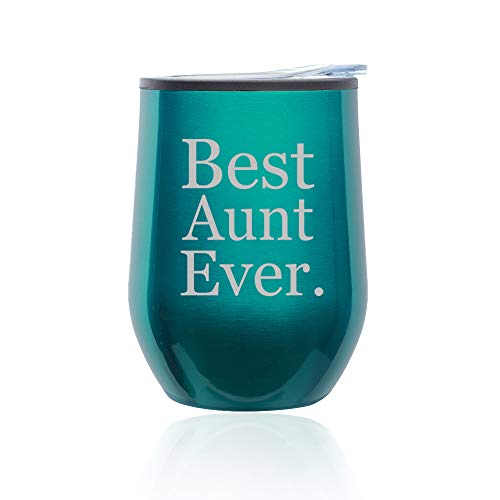 Stemless Wine Tumbler Coffee Travel Mug Glass With Lid Best Aunt Ever (Turquoise Teal)