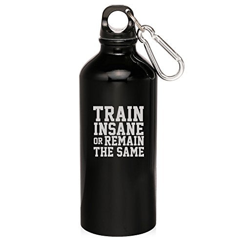 20oz Aluminum Sports Water Bottle Caribiner Clip Fitness Train Insane or Remain the Same (Black)