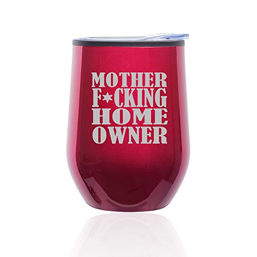 Stemless Wine Tumbler Coffee Travel Mug Glass With Lid Mother F ing Home Owner House Warming (Fuchsia)