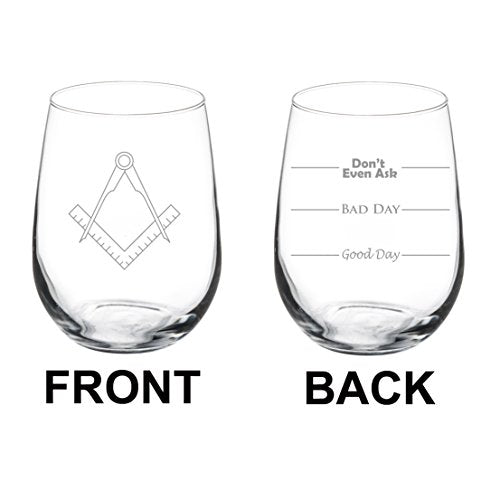 Wine Glass Goblet Two Sided Good Day Bad Day Don't Even Ask Square Compass Architect Engineer (17 oz Stemless)