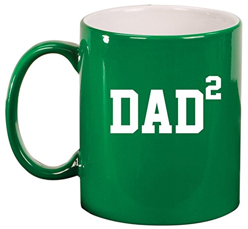 Ceramic Coffee Tea Mug Cup DAD x2 Squared Father Of 2 (Green)