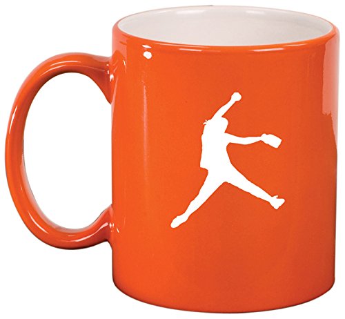 Ceramic Coffee Tea Mug Cup Female Softball Pitcher (Orange)