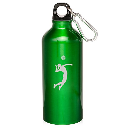 20oz Aluminum Sports Water Bottle Caribiner Clip Female Volleyball Player (Green)