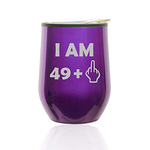 Stemless Wine Tumbler Coffee Travel Mug Glass With Lid 50th Birthday I Am 49 Plus Funny (Royal Purple)